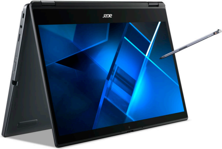 Image of Acer TravelMate Spin P4 TMP414RN-51-32JD - Flip-Design - Core i3 1115G4 - Win 10 Pro 64-bit National Academic - 8 GB RAM - 256 GB SSD - 35.56 cm (14) Touchscreen 1920 x 1080 (Full HD) - UHD Graphics - Wi-Fi 6, Bluetooth - Slate Blue - kbd: Deutsch