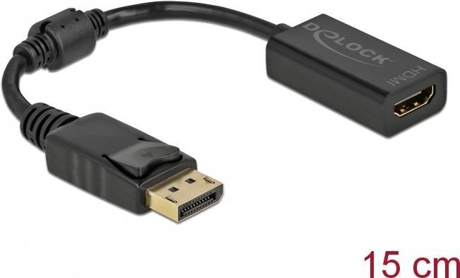 Image of Delock - Videoadapter - DisplayPort männlich Verriegelung bis HDMI weiblich - 15cm - Schwarz - passiver Konverter, 1080p-Unterstützung, 60 Hz (61011)