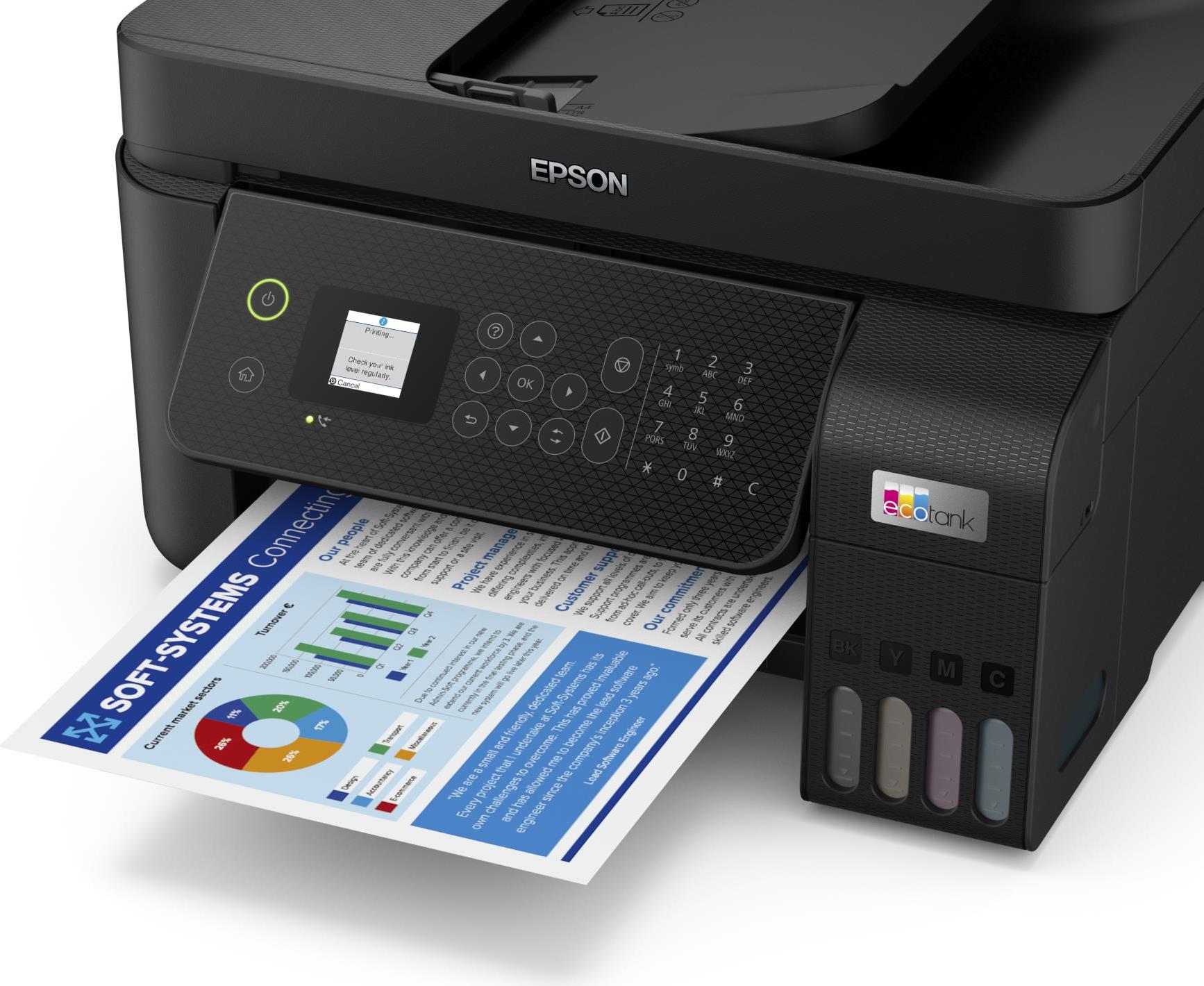 Image of Epson EcoTank ET-4800 - Multifunktionsdrucker - Farbe - Tintenstrahl - nachfüllbar - A4 (Medien) - bis zu 10 Seiten/Min. (Drucken) - 100 Blatt - 33.6 Kbps - USB, LAN, Wi-Fi - Schwarz
