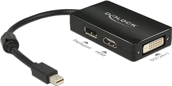 Image of Delock - DisplayPort-Adapter - Mini DisplayPort (M) zu DVI-D, HDMI, DisplayPort (W) - 16 cm - Schwarz