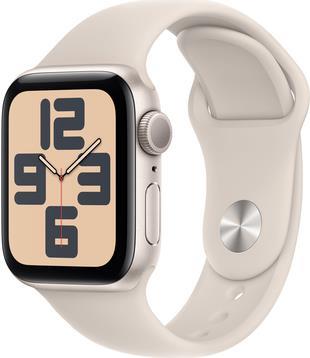 Image of Apple Watch SE (GPS) - 40 mm - Starlight Aluminium - intelligente Uhr mit Sportband - Flouroelastomer - Starlight - Bandgröße: S/M - 32GB - Wi-Fi, Bluetooth - 26,4 g (MR9U3QF/A)