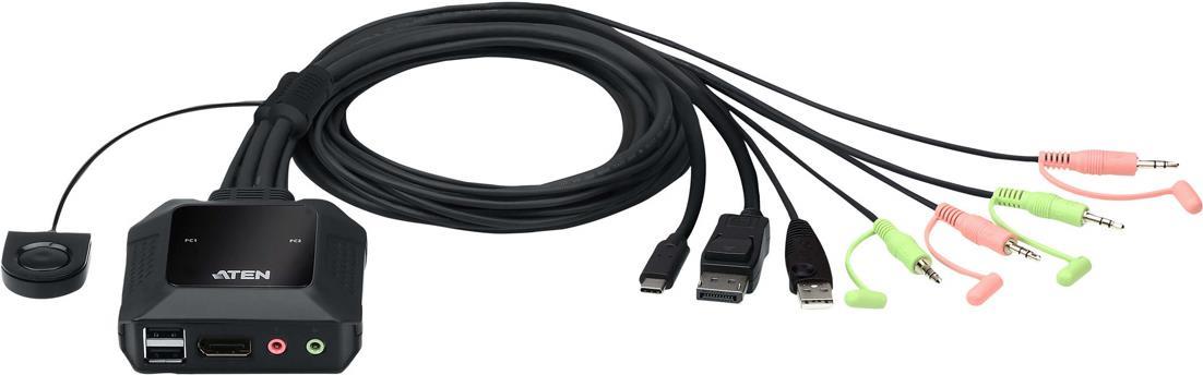 Image of ATEN 2-Port USB-C-DisplayPort-Kabel KVM Switch - 4096 x 2160 Pixel - 4K Ultra HD - 0,74 W - Schwarz (CS52DP)