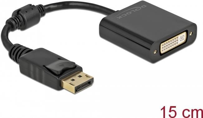 Image of Delock - Adapterkabel - DisplayPort (M) eingerastet bis DVI-I (W) schraubbar - DisplayPort 1,1 - 15cm - Passiv - Schwarz (61008)