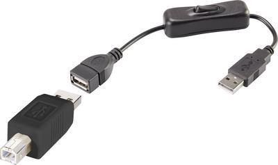 Image of Renkforce USB-Kabel USB 2.0 USB-A Stecker, USB-B Stecker 25.00 cm Schwarz inkl. Ein/Aus-Schalter, vergoldete Steckkontakte (RF-3346618)