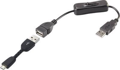 Image of Renkforce USB-Kabel USB 2.0 USB-A Stecker, USB-Micro-B Stecker 25.00 cm Schwarz inkl. Ein/Aus-Schalter, vergoldete Steckkontakte (RF-3346626)