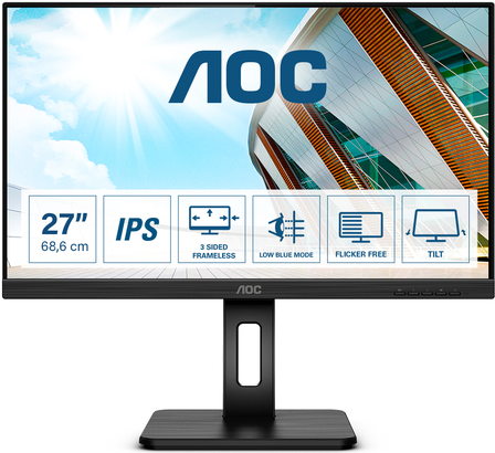 Image of AOC 27P2Q - LED-Monitor - 68.6 cm (27) - 1920 x 1080 Full HD (1080p) - IPS - 250 cd/m² - 1000:1 - 4 ms - HDMI, DVI, DisplayPort, VGA - Lautsprecher - Schwarz