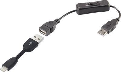 Image of Renkforce USB-Kabel USB 2.0 USB-A Stecker, Apple Lightning Stecker 30.00 cm Schwarz inkl. Ein/Aus-Schalter, vergoldete Steckkontakte (RF-3346622)