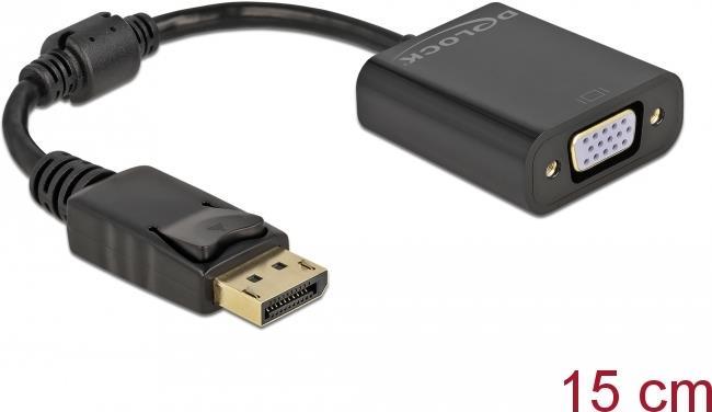 Image of Delock - Videoadapter - DisplayPort (M) eingerastet bis HD-15 (VGA) (W) schraubbar - DisplayPort 1,2 - 15cm - Passiv, 1080p-Unterstützung, 60 Hz - Schwarz (61006)