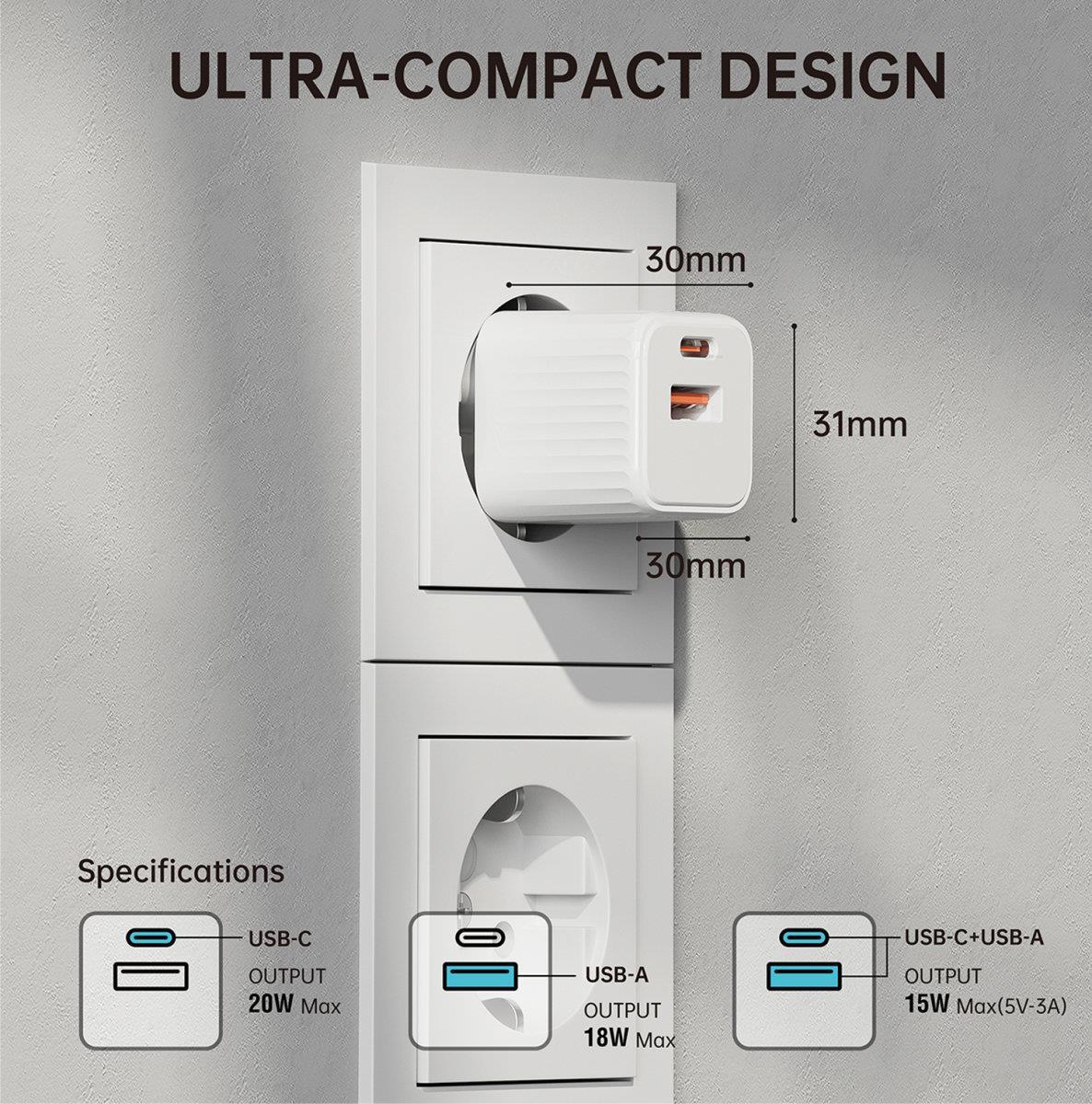 Image of 4smarts Netzladegerät VoltPlug Duos Mini PD 20W und USB-C Kabel 1,5m weiß (540122)