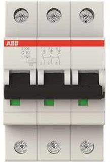Image of ABB Sicherungsautomat 10A S203-C10 pro M comp. 3pol.6kA f.Leitungssch. S203-C10 (2CDS253001R0104)