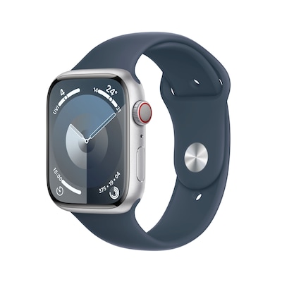 Image of Apple Watch Series 9 LTE 45mm Aluminium Silber Sportarmband Sturmblau S/M