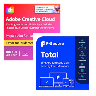 Image of Adobe Creative Cloud All Apps | Studierende und Lehrende | 1 Jahr | 100GB | PC/Mac | inkl. F-Secure Total [7 Devices - 12+3 Monate]