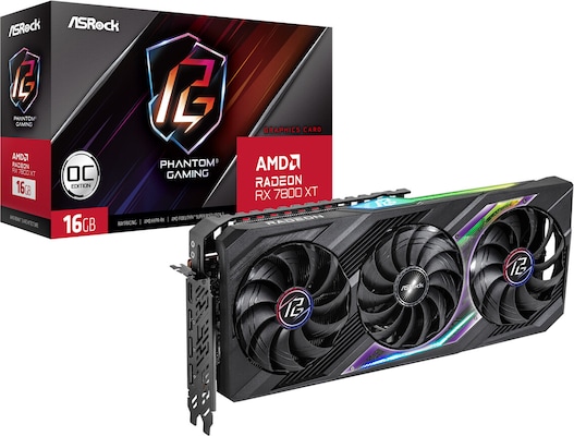 Image of ASRock Radeon RX 7800 XT Phantom Gaming OC Grafikkarte - 16GB GDDR6, 1x HDMI, 3x DP