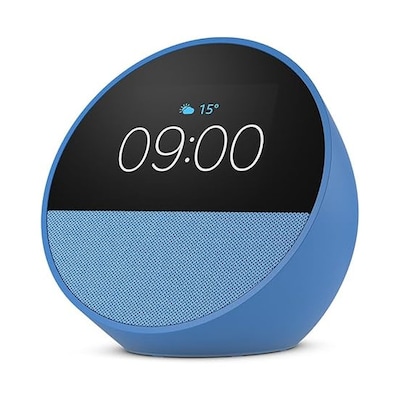 Image of Amazon Echo Spot (2024), blau Smart Clock, Erinnerungen, Wetter, Timer und mehr. Lass dir Songtitel anzeigen und steuere einfach per Sprachbefehl