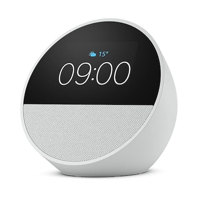 Image of Amazon Echo Spot (2024), weiß Smart Clock, Erinnerungen, Wetter, Timer und mehr. Lass dir Songtitel anzeigen und steuere einfach per Sprachbefehl