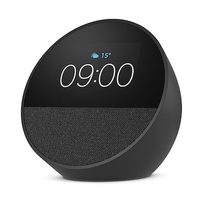 Image of Amazon Echo Spot (2024), schwarz Smart Clock, Erinnerungen, Wetter, Timer und mehr. Lass dir Songtitel anzeigen und steuere einfach per Sprachbefehl